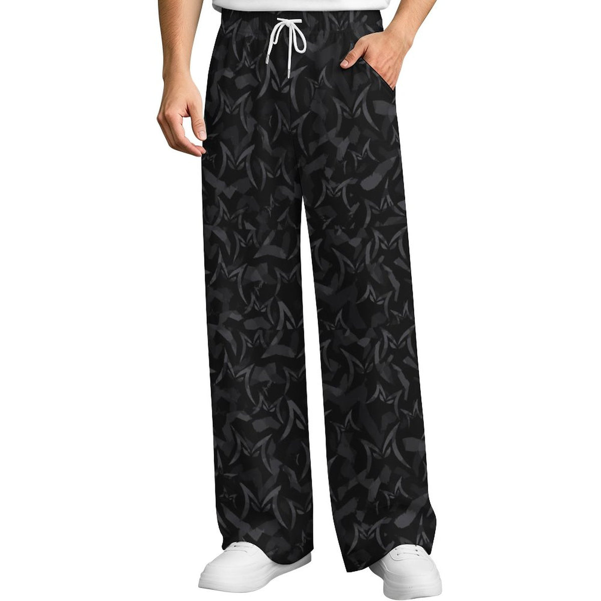 MALO MAFIA Black Camo 230gsm Drawstring Wide Leg Casual Pants(All-Over Printing)