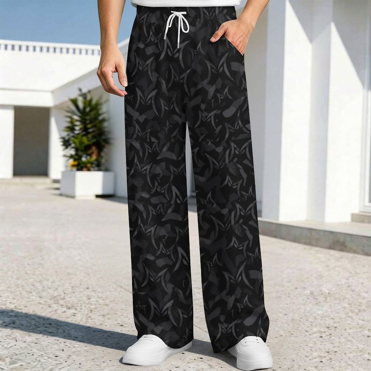 MALO MAFIA Black Camo 230gsm Drawstring Wide Leg Casual Pants(All-Over Printing)
