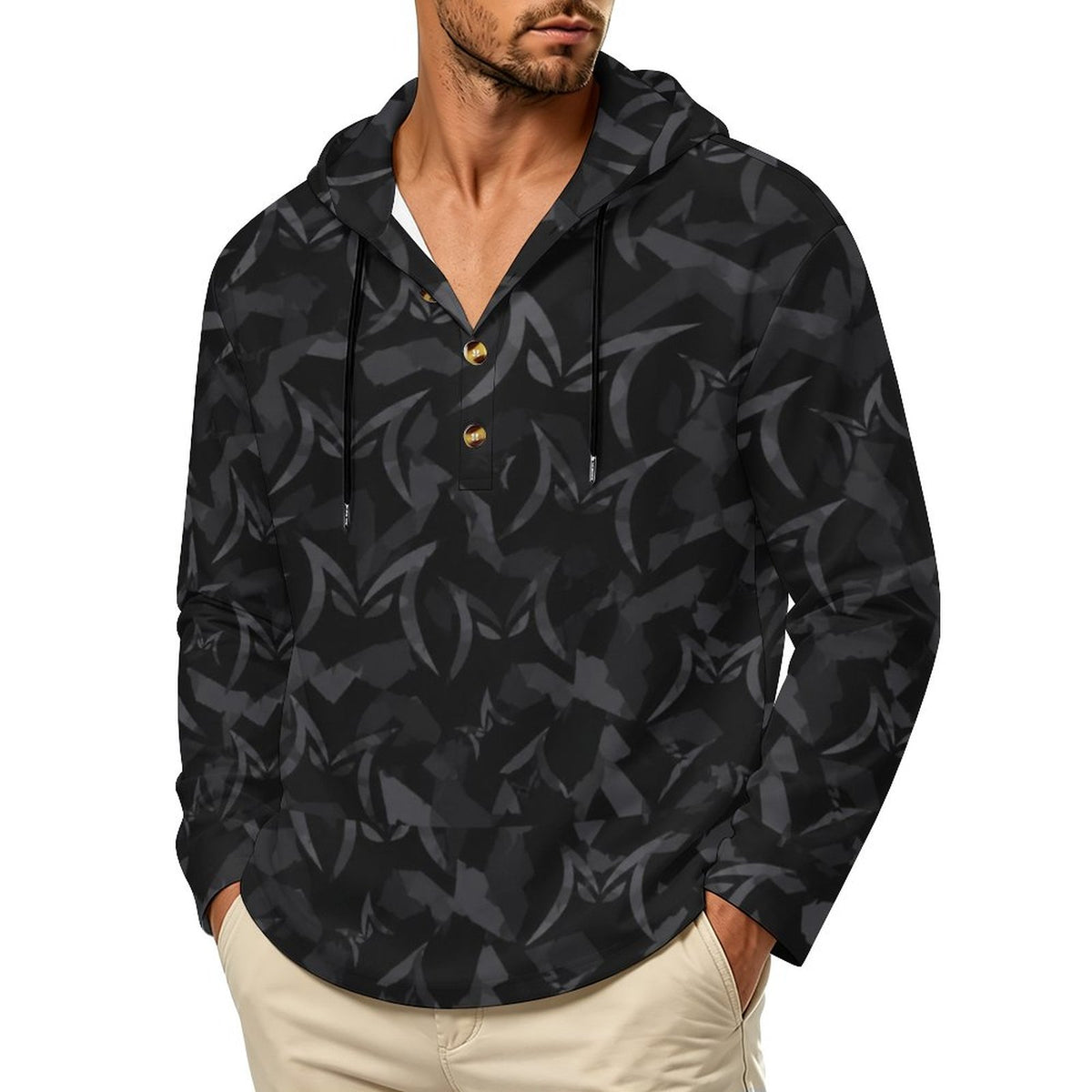 200gsm Men's Button Hooded Sweatshirt(All-Over Printing)