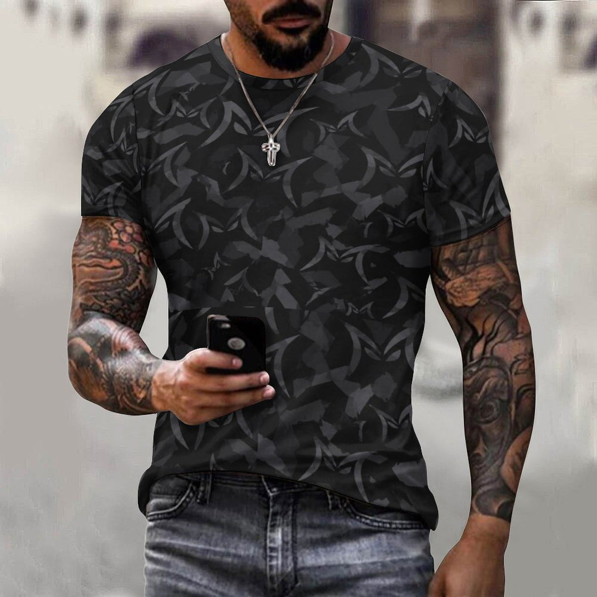 MALO MAFIA Black Camo 190gsm Cotton Comfort Short-Sleeve T-Shirt for Men